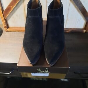 Black suede Franco Sarto ankle boots.